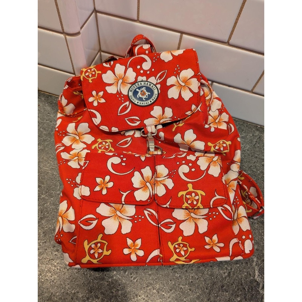 Y2K Movera Hawaii Backpack - Red Hibiscus Tropical Drawstring Bag
